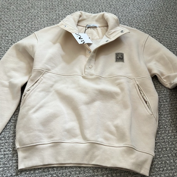 New Zara Men Cream Sweatshirt Sweater Button Top Pullover S ERCU - Picture 6 of 11